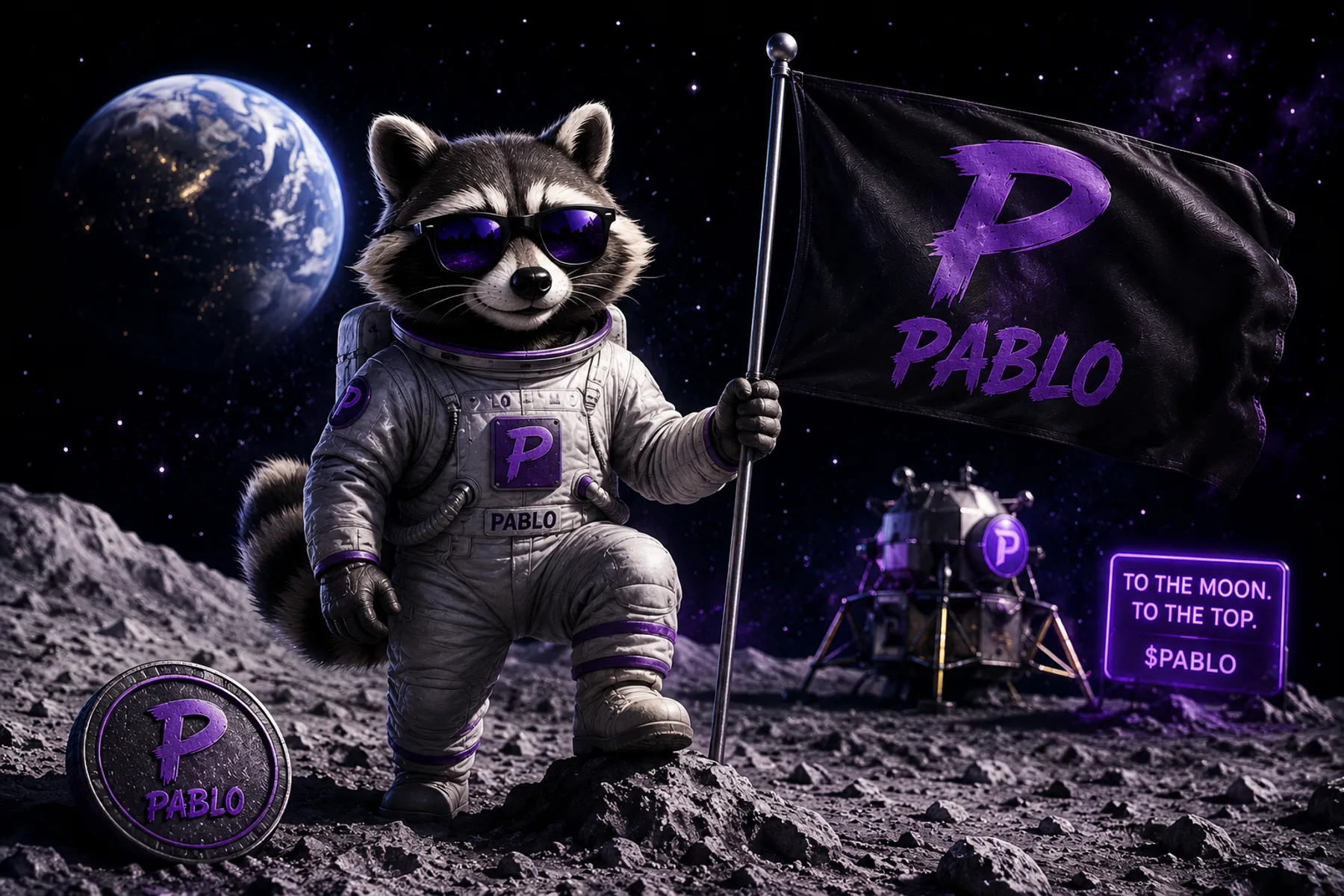 PABLO, l'astronaute de $PABLO, drapeau planté sur la lune